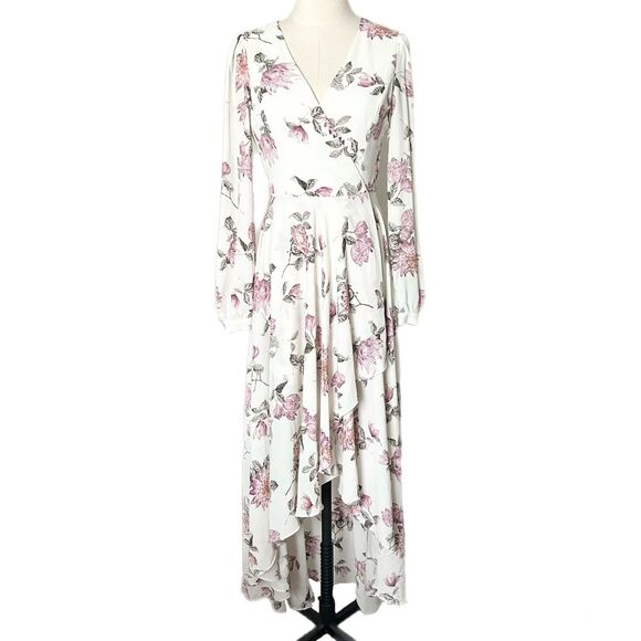Lulus Let It Be White Floral Print Wrap Maxi Dress Size Small - Picture 2 of 8